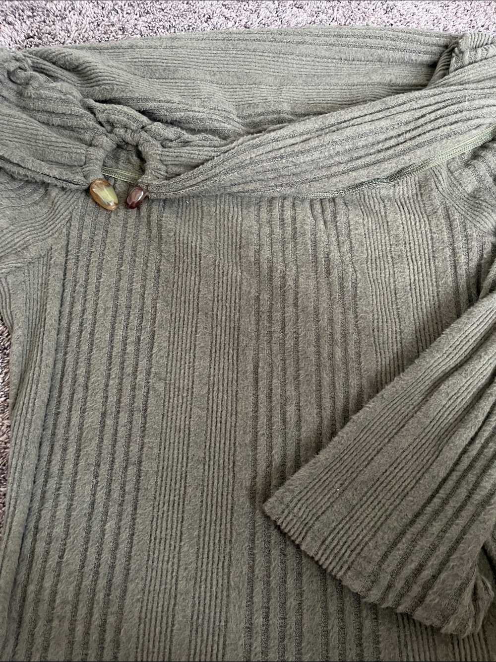 Missguided Olive Ribbed Off-Shoulder Sweater with Bead Accent